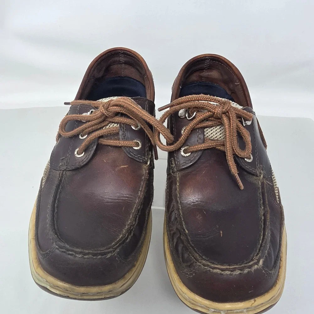 Sebago Clovehitch II Mens 9.5M Boat Shoes Walnut Brown Leather Mesh B24367 Good
